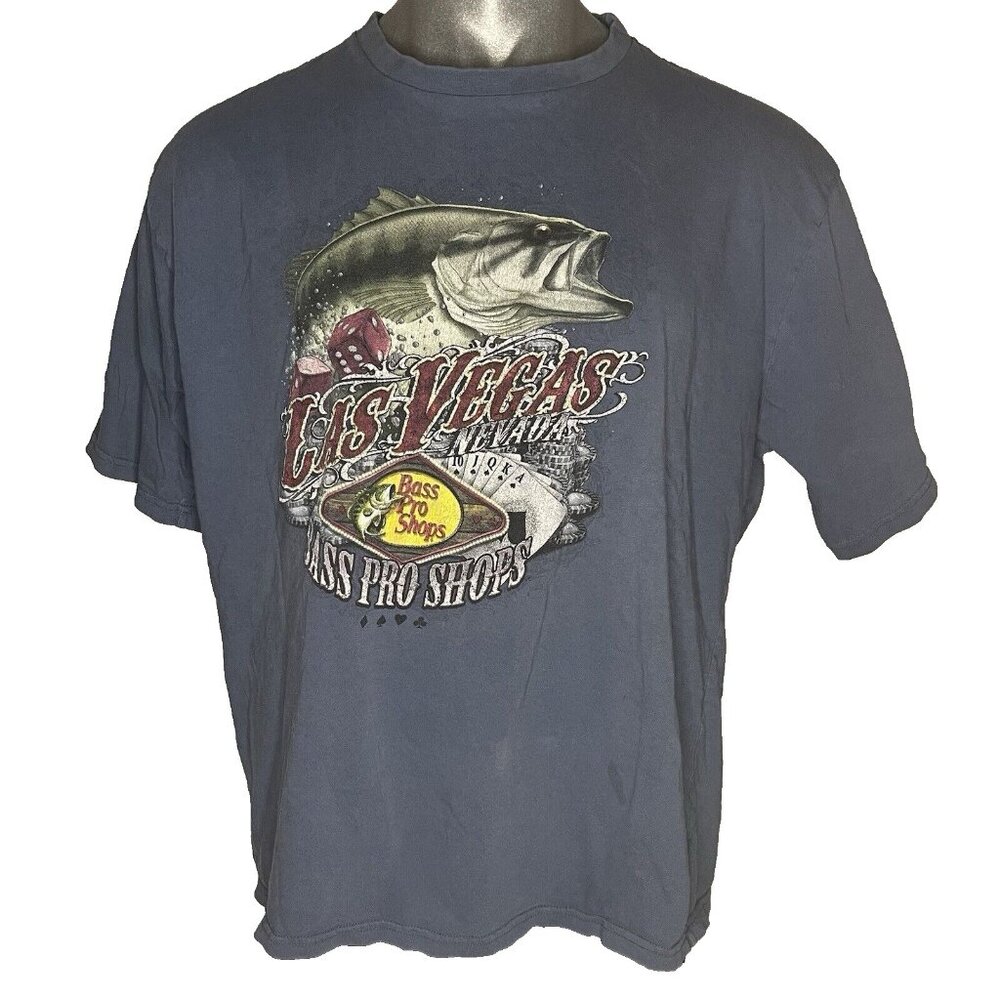 Bass Pro Shop Las Vegas NV M sz 2X T-Shirt Distressed Older Blue Gambling Poker